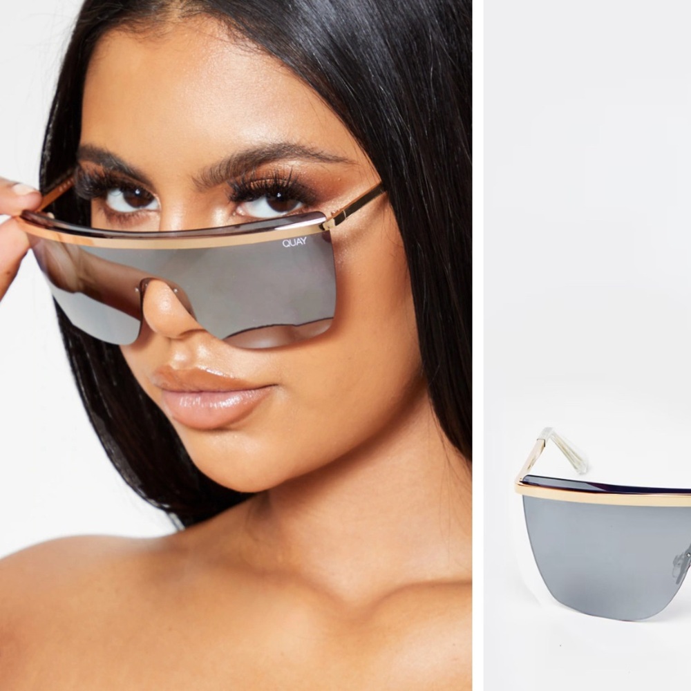 Quay Australia Shield Sunglasses - Silver Mirror Lens with Gold Trim